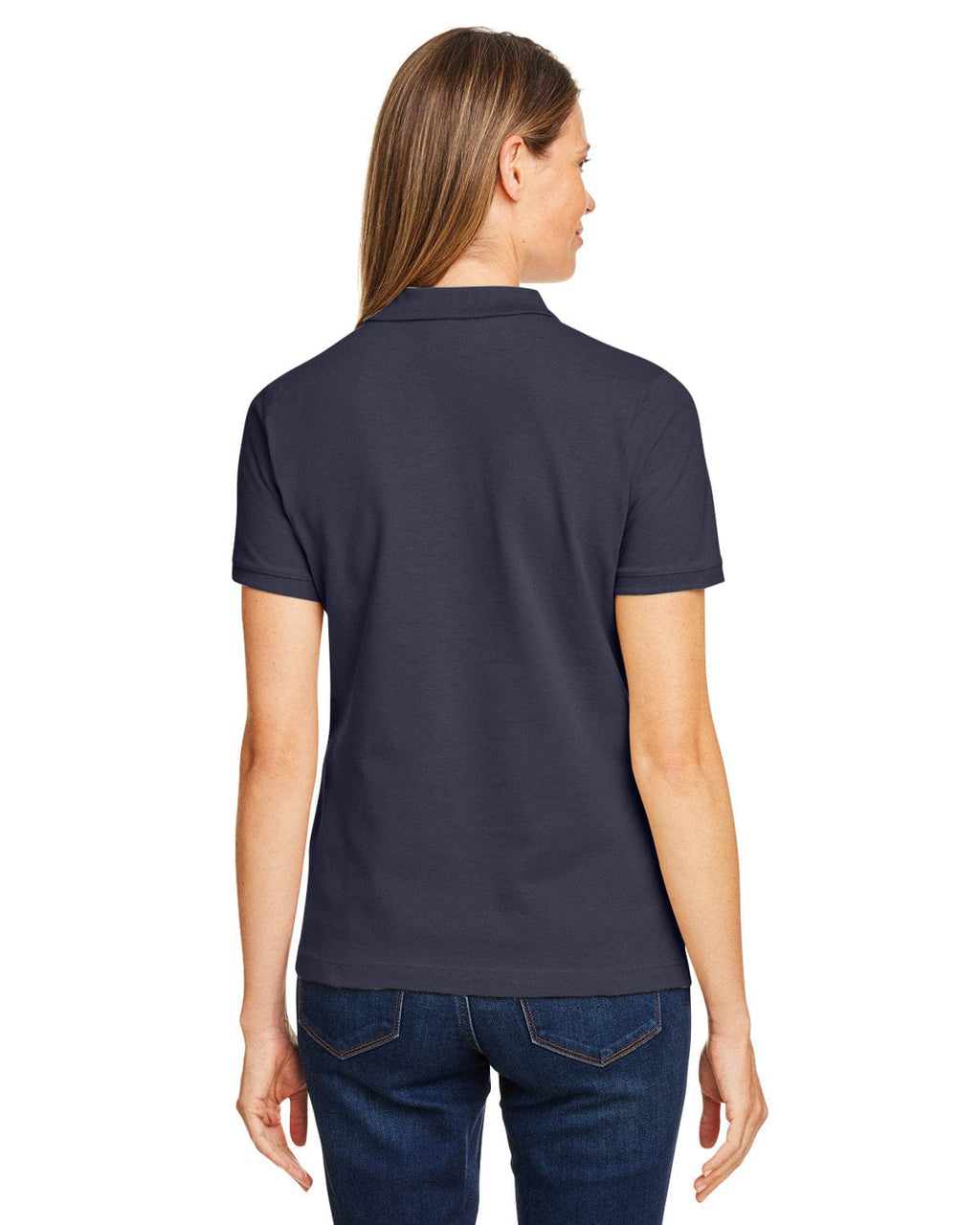 Harriton Ladies Cotton Pique Polo Shirt M200W | Navy - Back