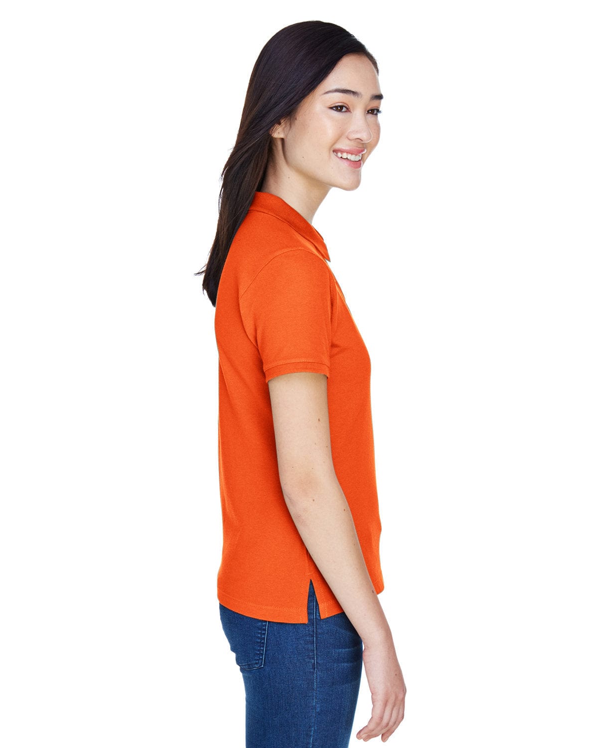 Harriton Ladies Cotton Pique Polo Shirt M200W | Team Orange - Side
