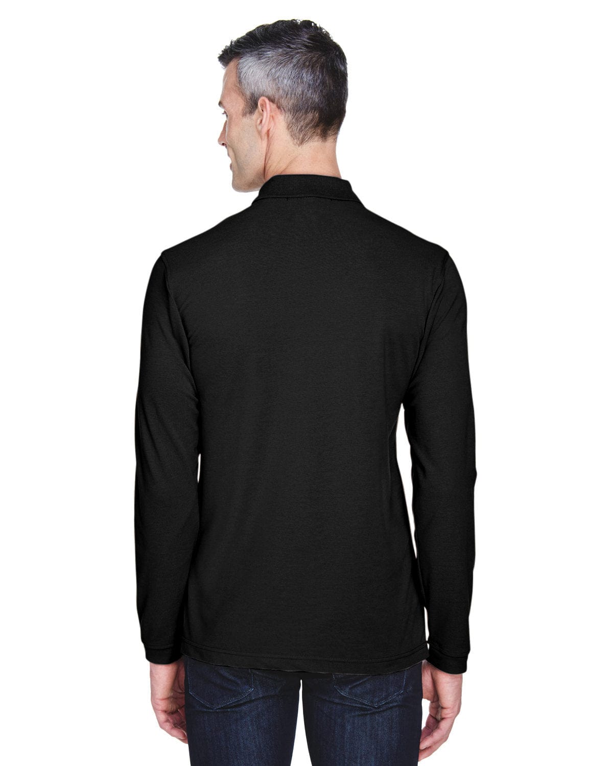 Harriton Easy Blend Long Sleeve Polo Shirt M265L | Black - Back