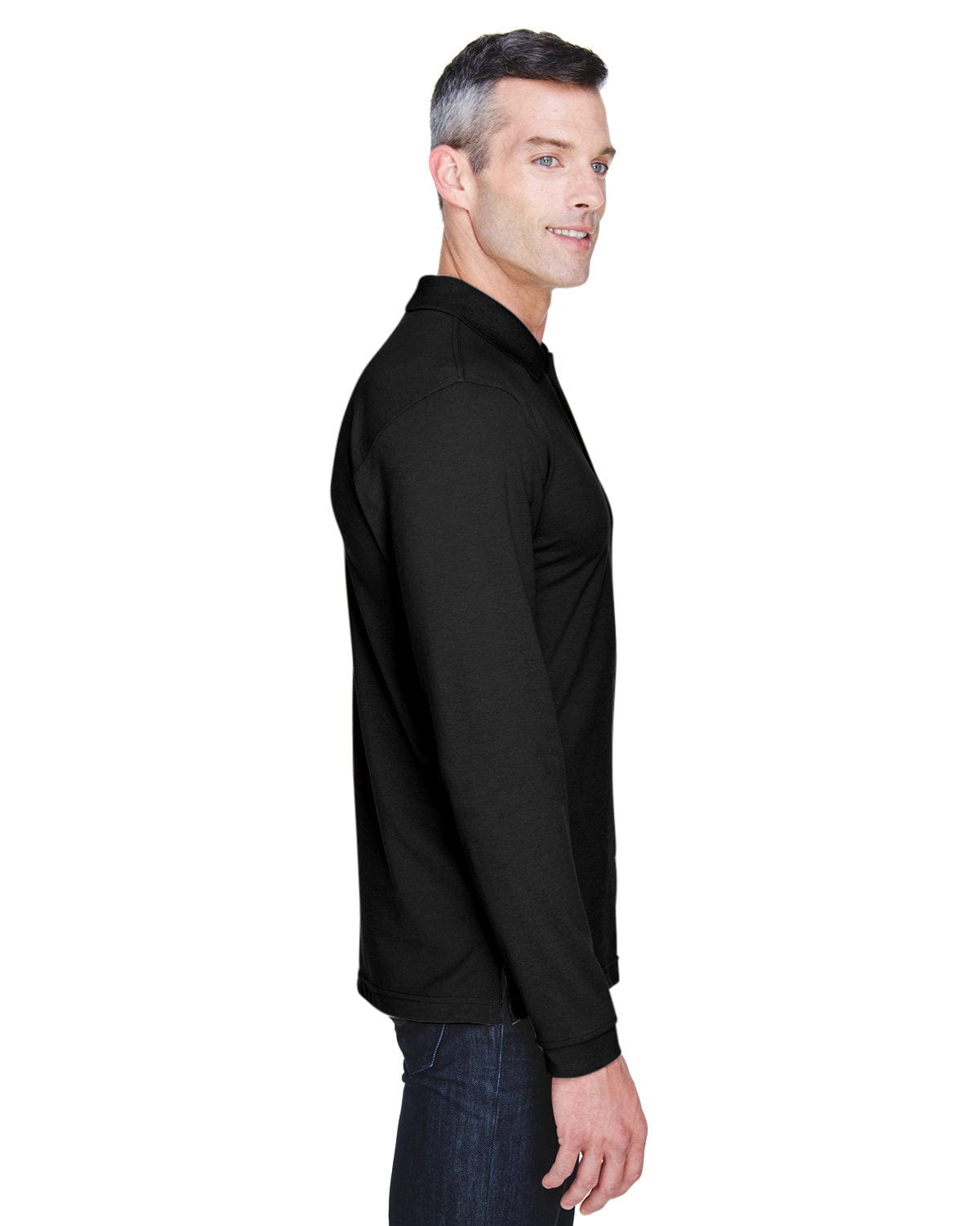 Harriton Easy Blend Long Sleeve Polo Shirt M265L | Black - Side