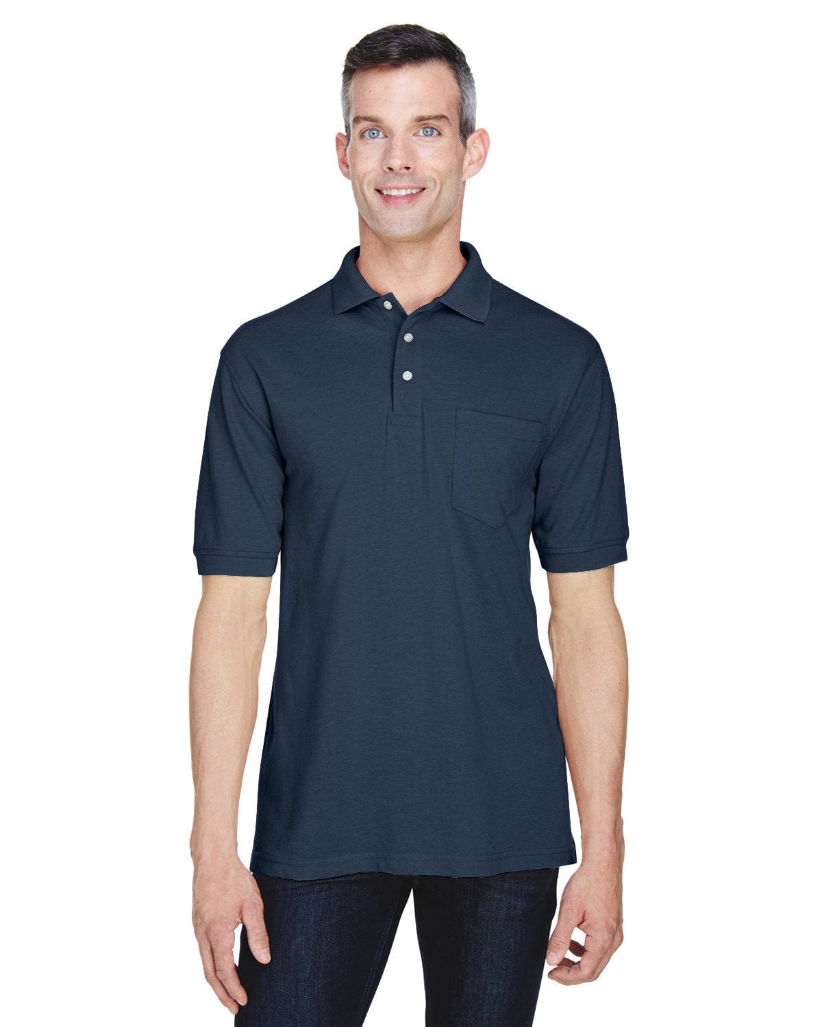 Harriton Easy Blend Pocket Polo Shirt M265P | Navy - Front