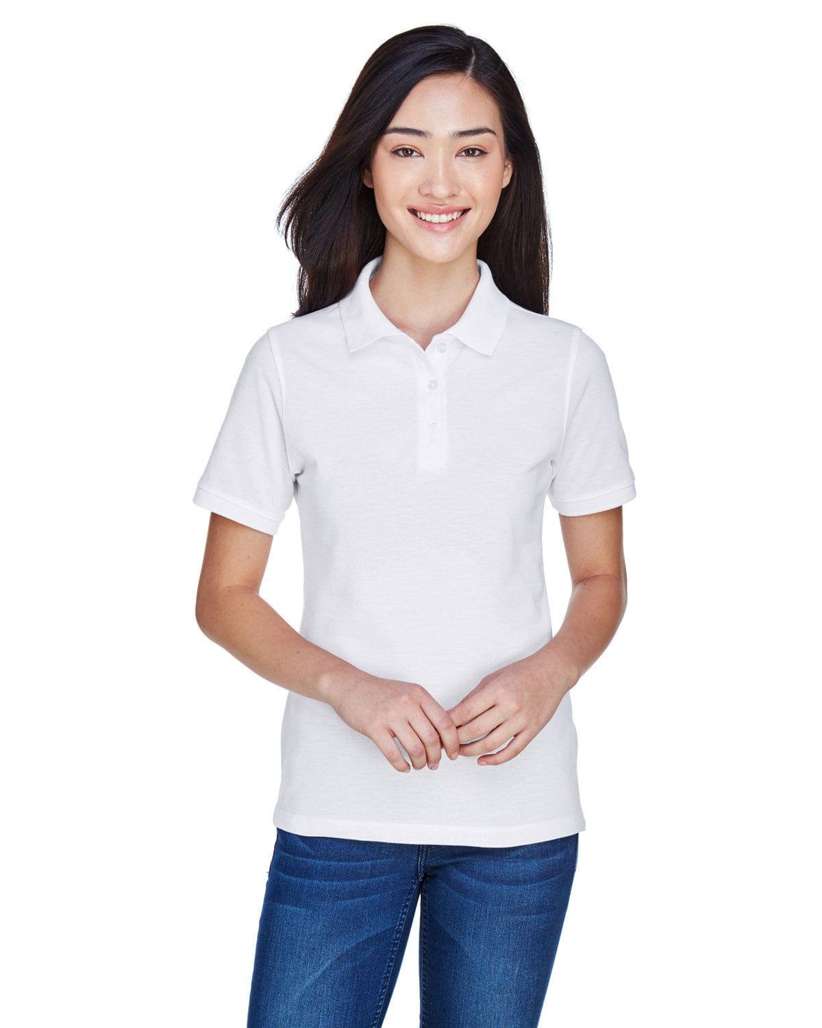 Harriton Ladies Easy Blend Polo Shirt M265W | White - Front