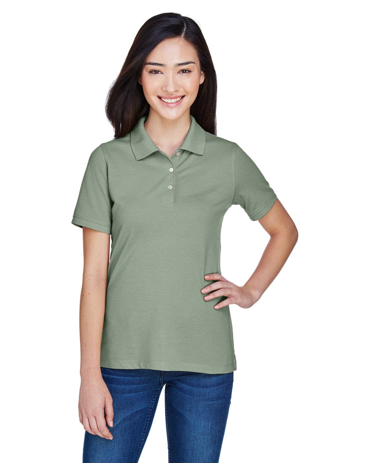 Harriton Ladies Easy Blend Polo Shirt M265W | Dill - Front