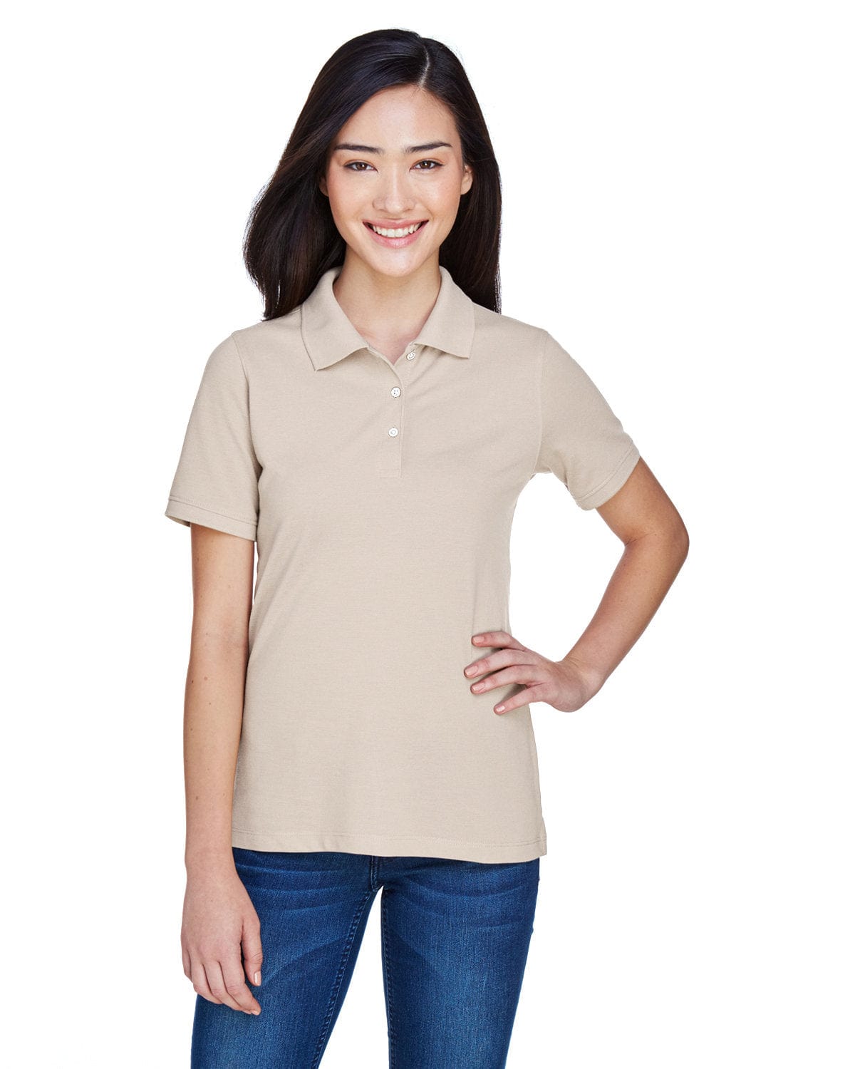 Harriton Ladies Easy Blend Polo Shirt M265W | Stone - Front