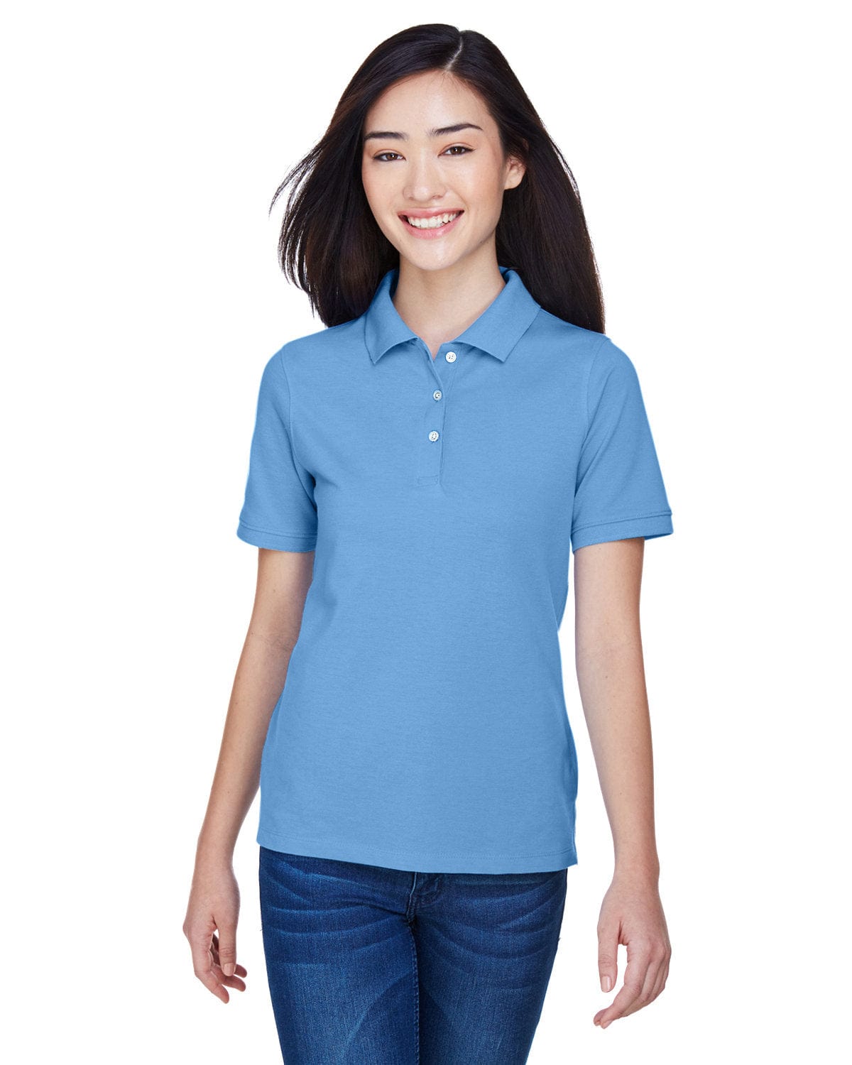 Harriton Ladies Easy Blend Polo Shirt M265W | Lt College Blue - Front