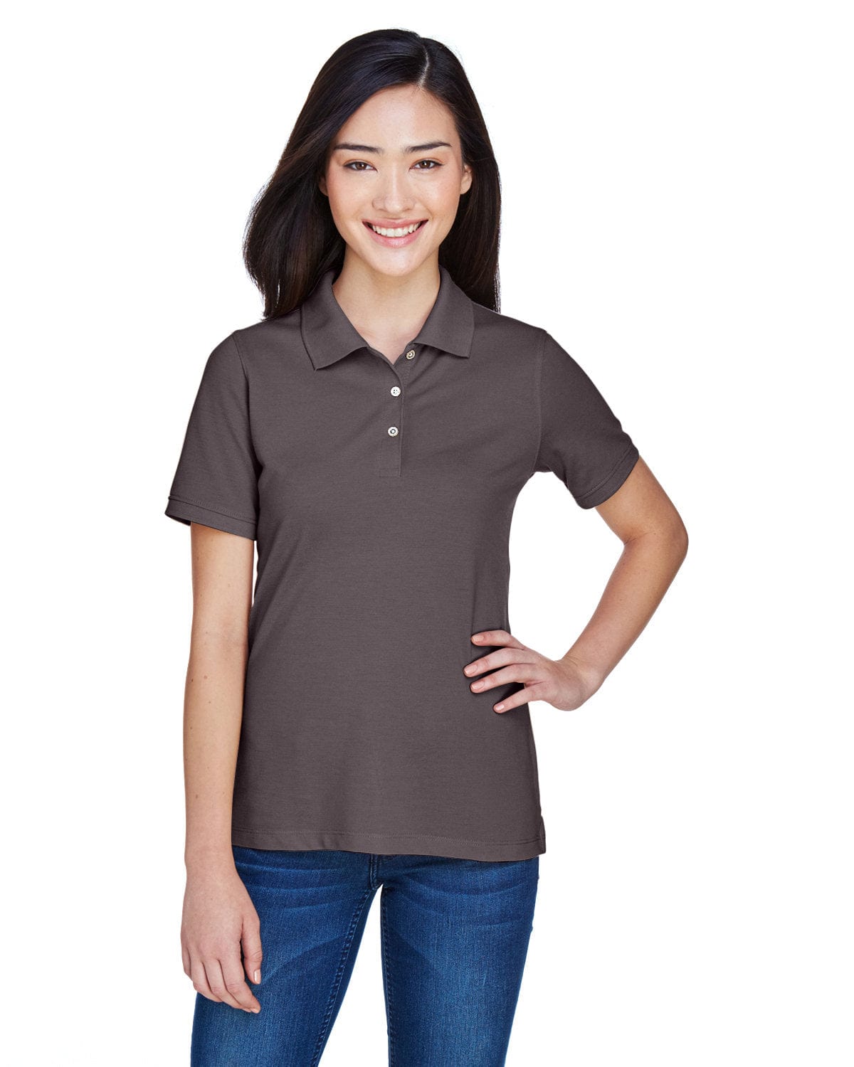 Harriton Ladies Easy Blend Polo Shirt M265W | Espresso - Front