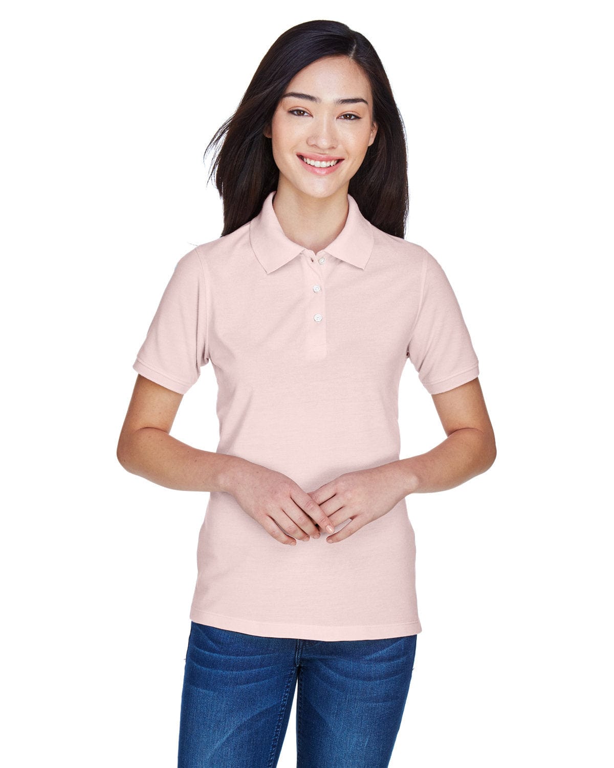 Harriton Ladies Easy Blend Polo Shirt M265W | Blush - Front