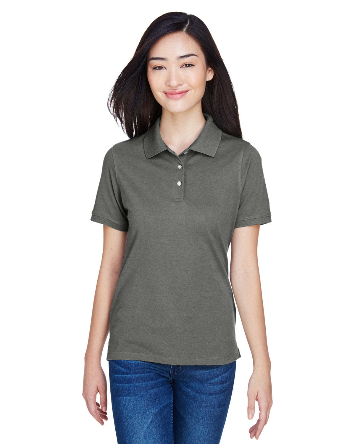 Harriton Ladies Easy Blend Polo Shirt M265W | Charcoal - Front