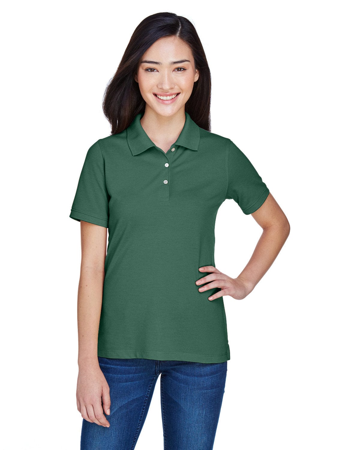 Harriton Ladies Easy Blend Polo Shirt M265W | Hunter - Front