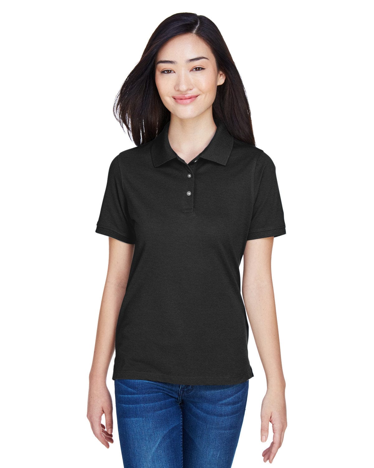 Harriton Ladies Easy Blend Polo Shirt M265W | Black - Front