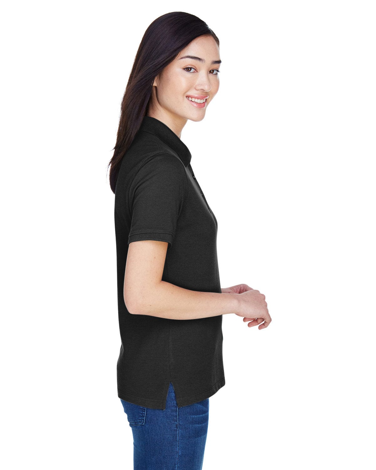 Harriton Ladies Easy Blend Polo Shirt M265W | Black - Side