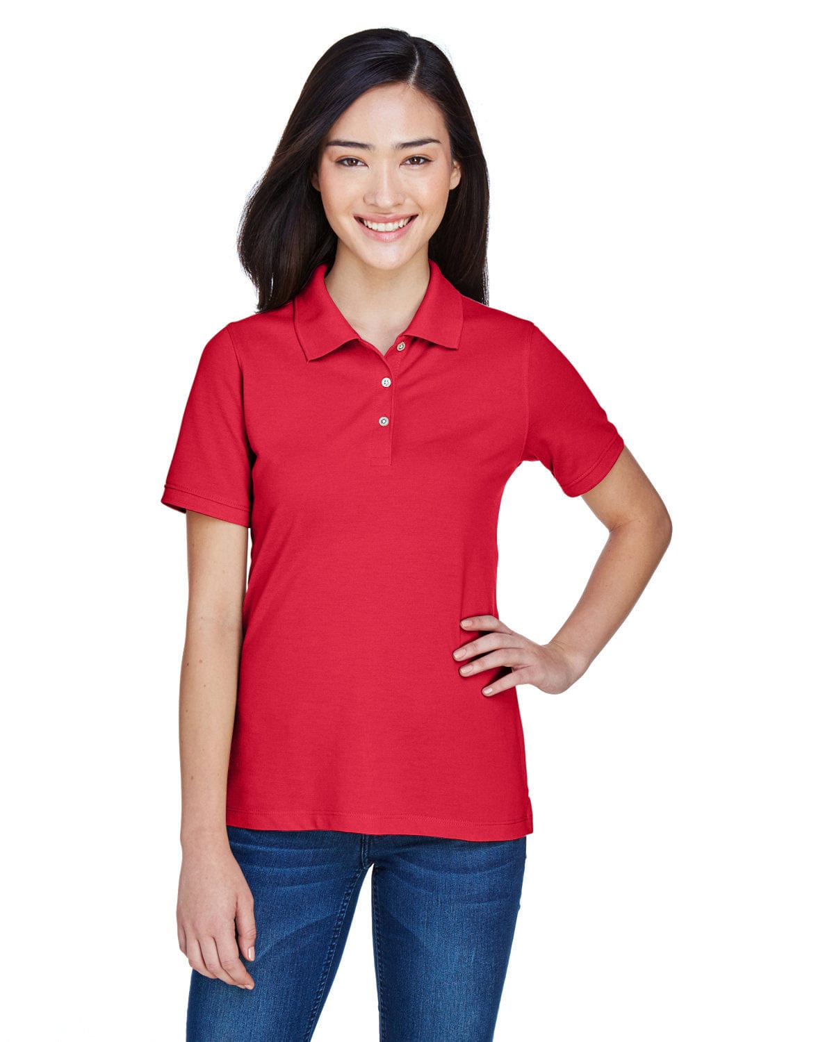 Harriton Ladies Easy Blend Polo Shirt M265W | Red - Front