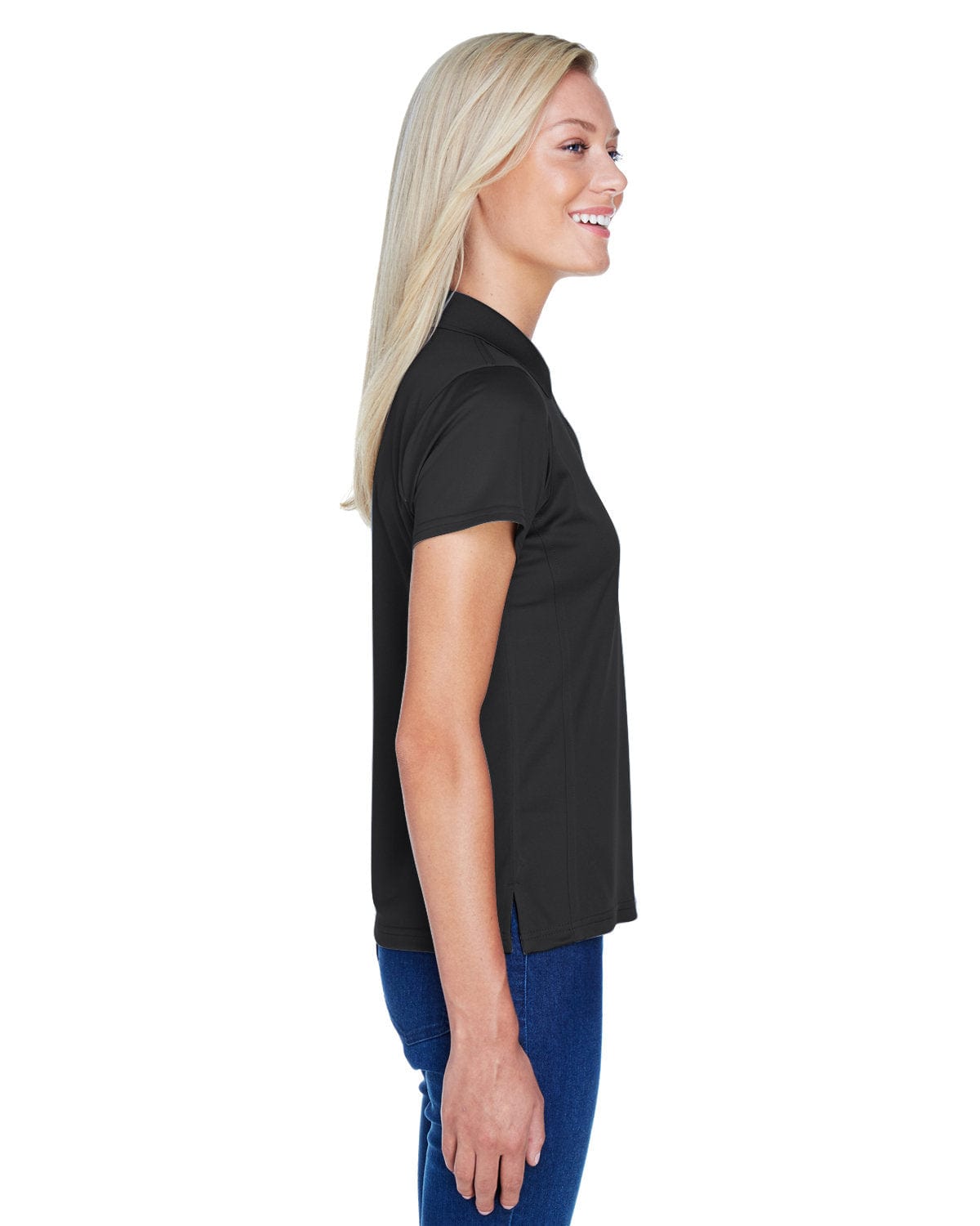 Harriton Ladies Polytech Polo Shirt M315W | Black - Side