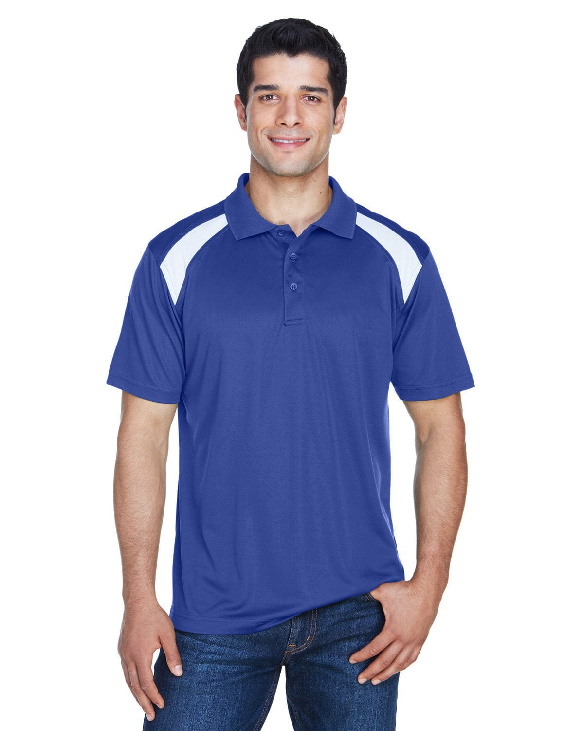 Harriton Polytech Colorblock Polo Shirt M318 | True Royal/ Wht - Front