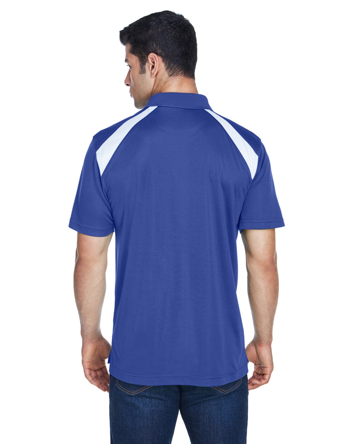 Harriton Polytech Colorblock Polo Shirt M318 | True Royal/ Wht - Back