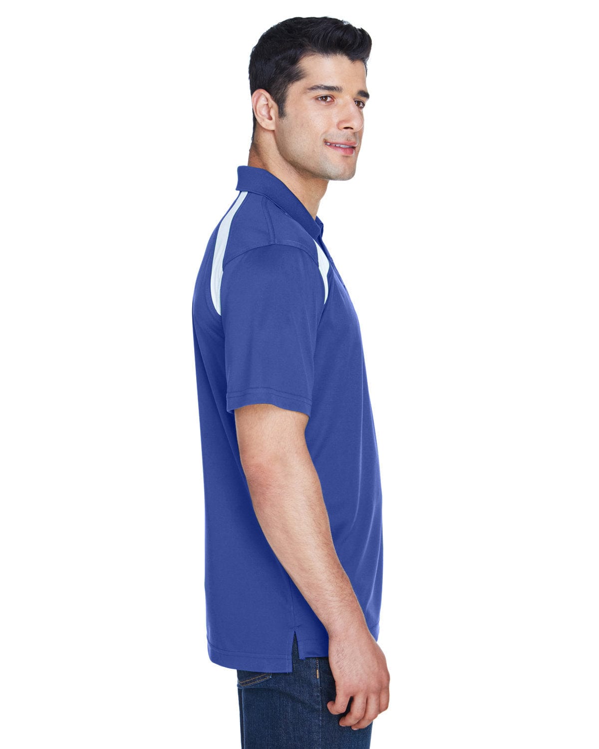 Harriton Polytech Colorblock Polo Shirt M318 | True Royal/ Wht - Side