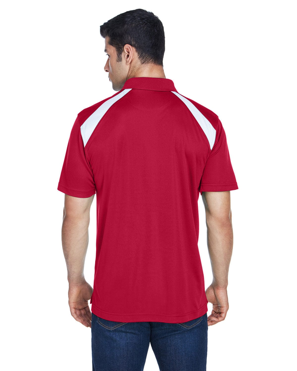 Harriton Polytech Colorblock Polo Shirt M318 | Red/ White - Back