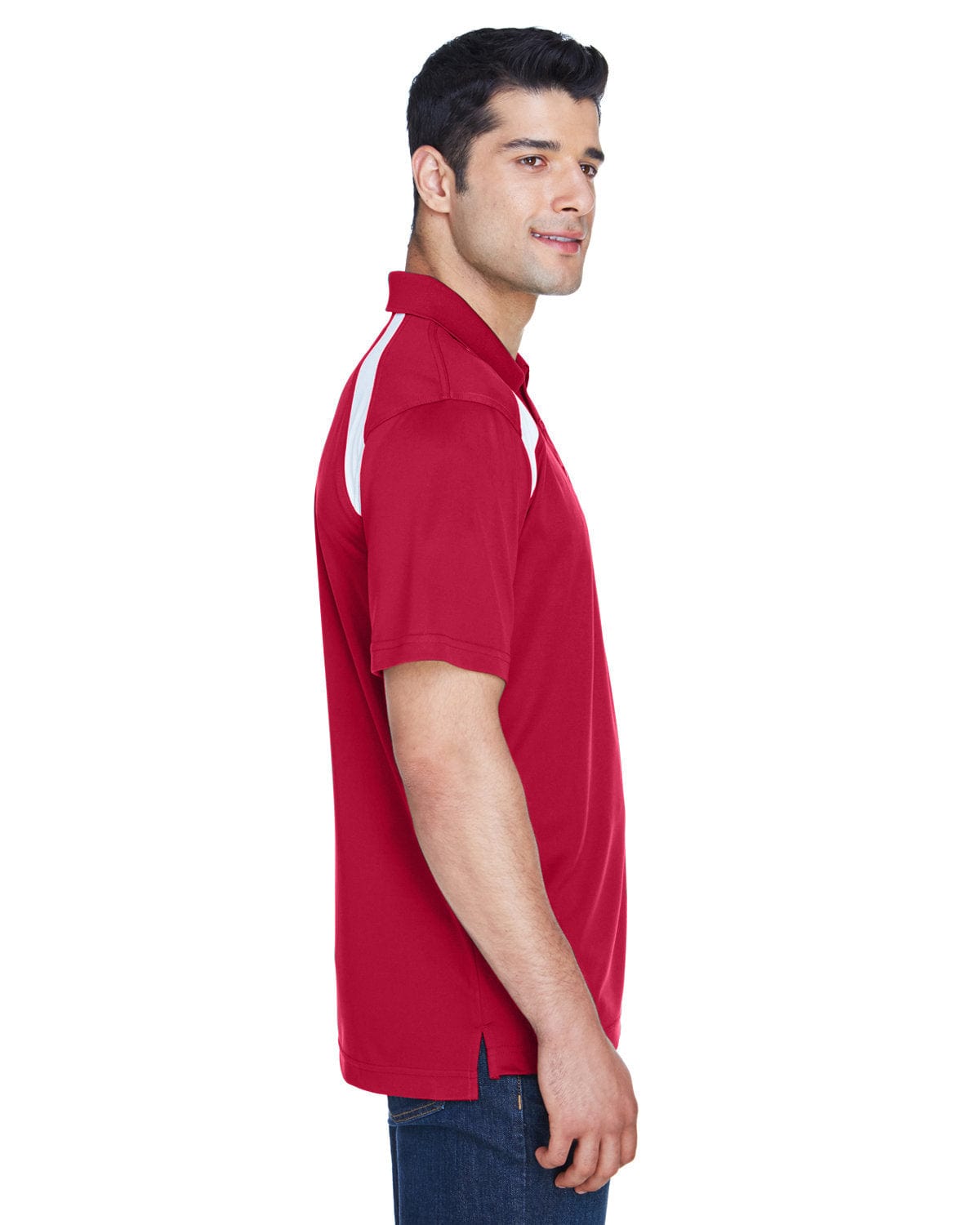 Harriton Polytech Colorblock Polo Shirt M318 | Red/ White - Side