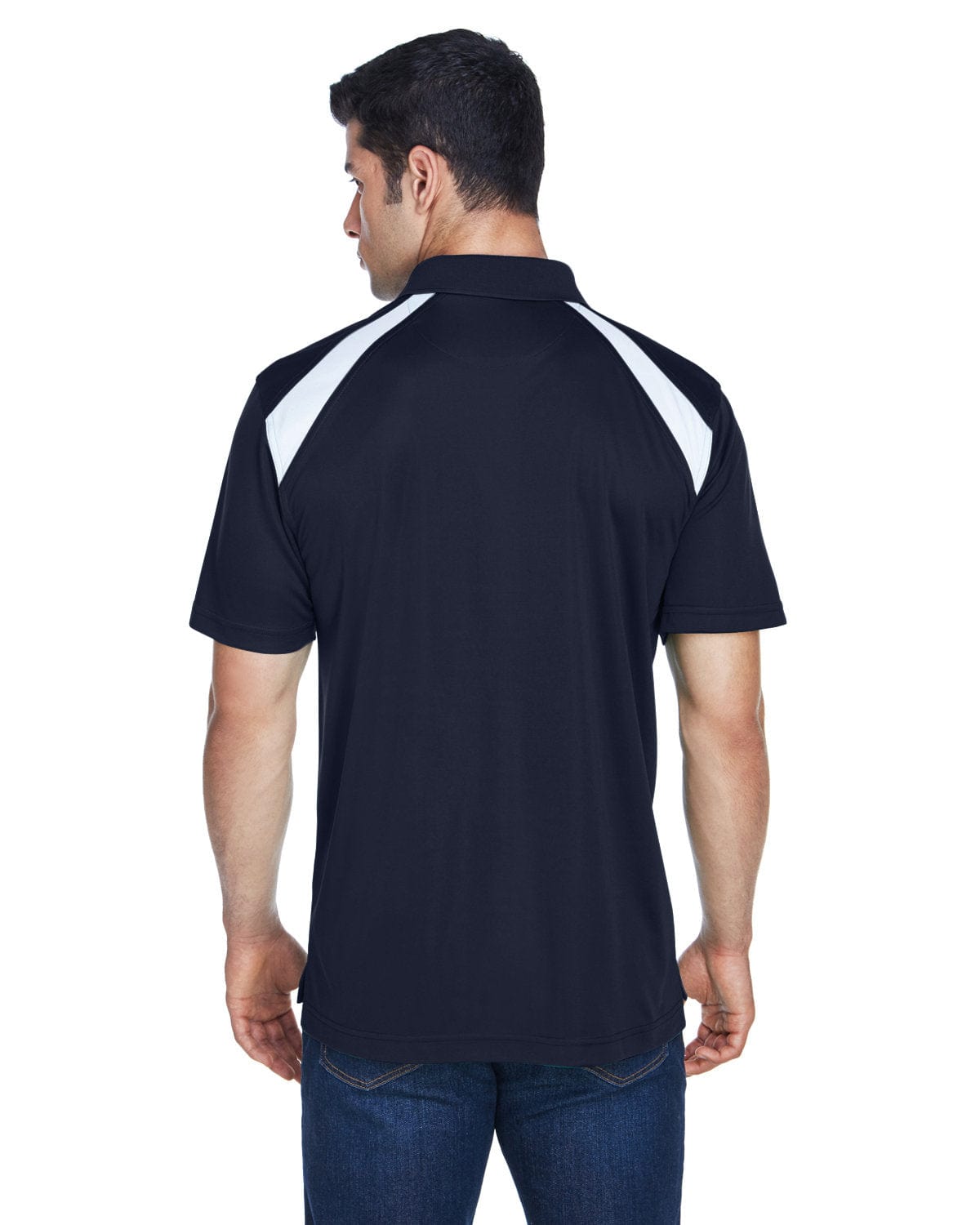 Harriton Polytech Colorblock Polo Shirt M318 | Navy/ White - Back