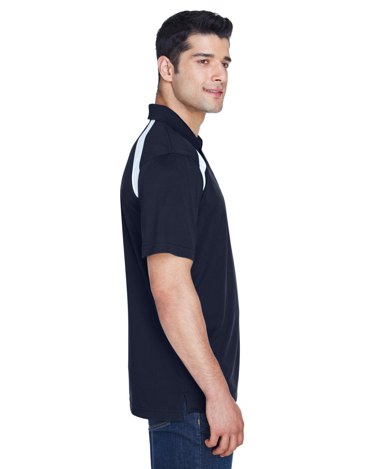 Harriton Polytech Colorblock Polo Shirt M318 | Navy/ White - Side