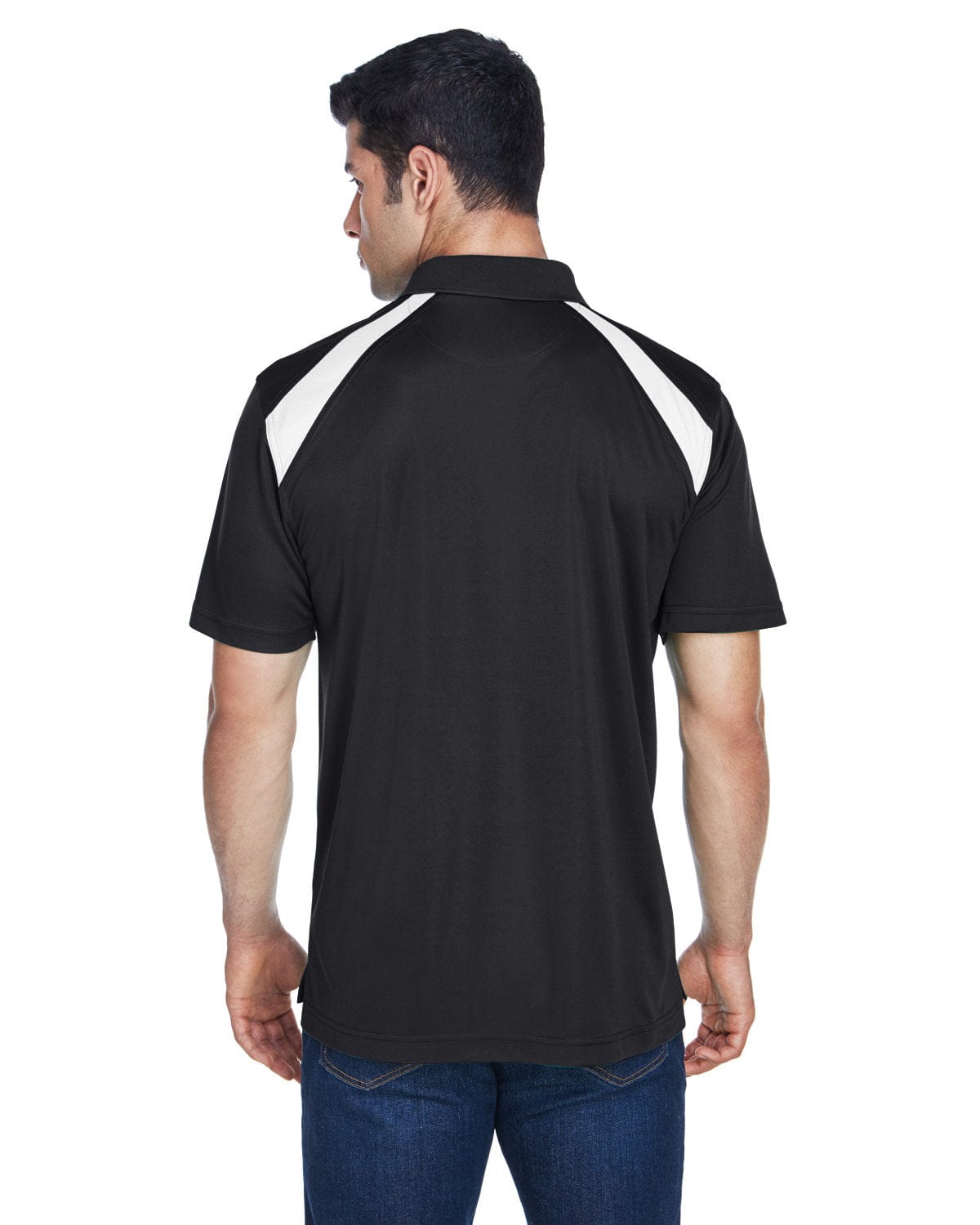 Harriton Polytech Colorblock Polo Shirt M318 | Black/ White - Back