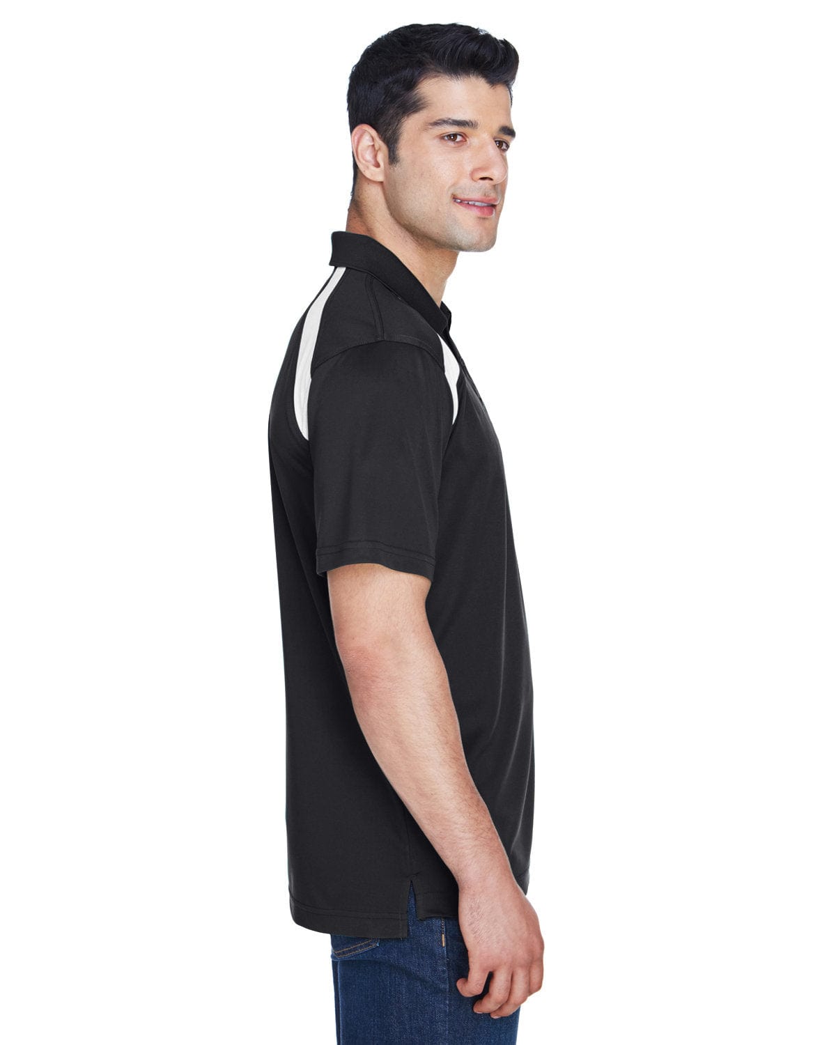 Harriton Polytech Colorblock Polo Shirt M318 | Black/ White - Side