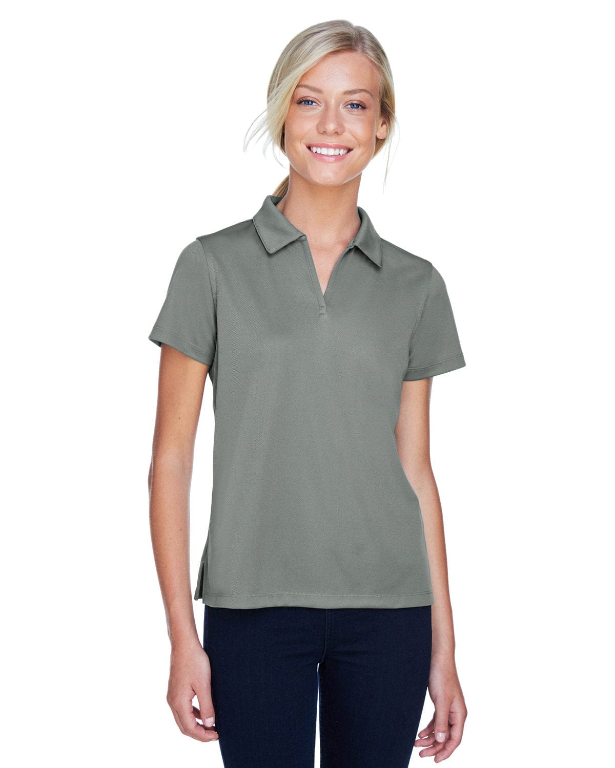 Harriton Ladies Double Mesh Polo Shirt M353W | Charcoal - Front