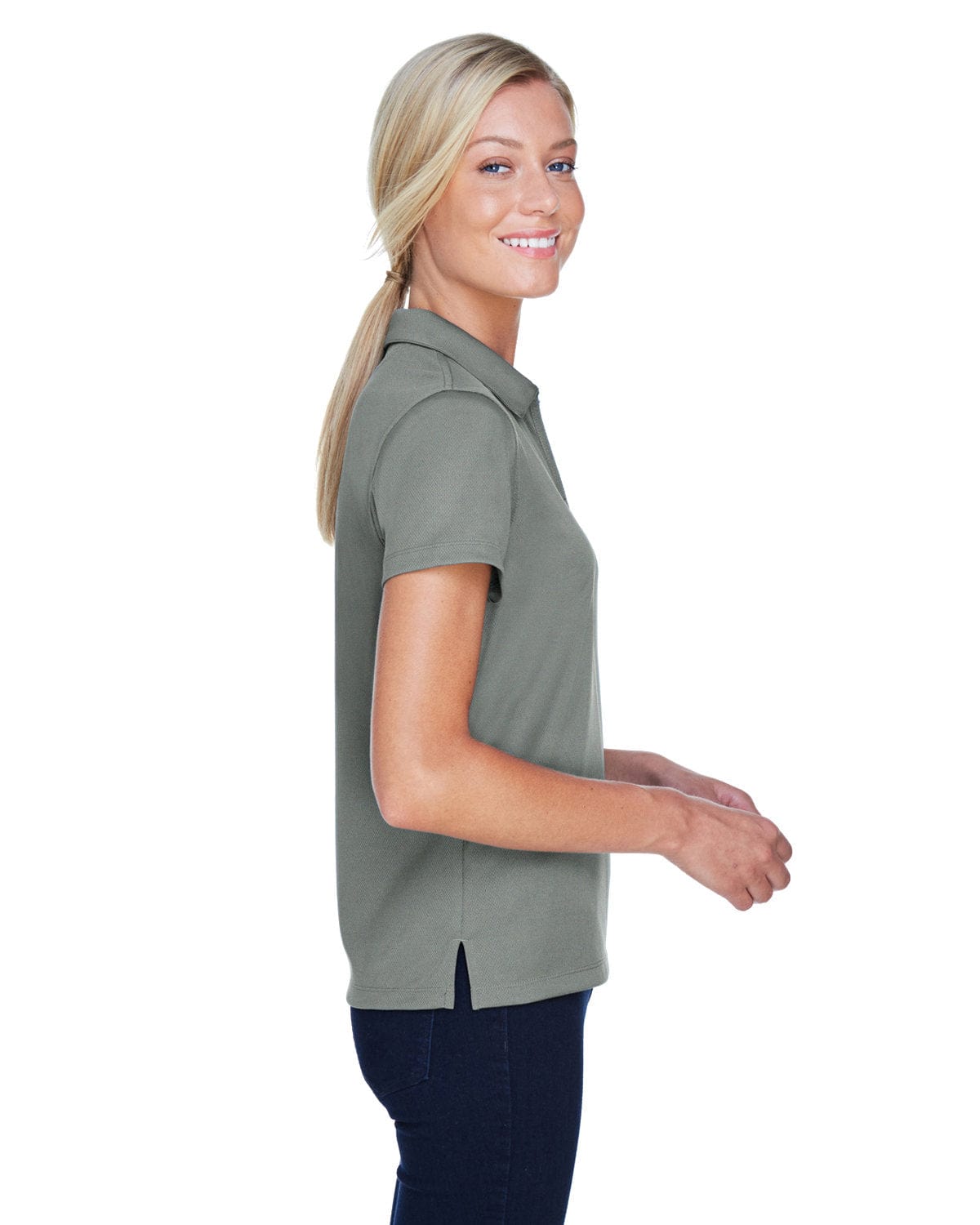 Harriton Ladies Double Mesh Polo Shirt M353W | Charcoal - Side