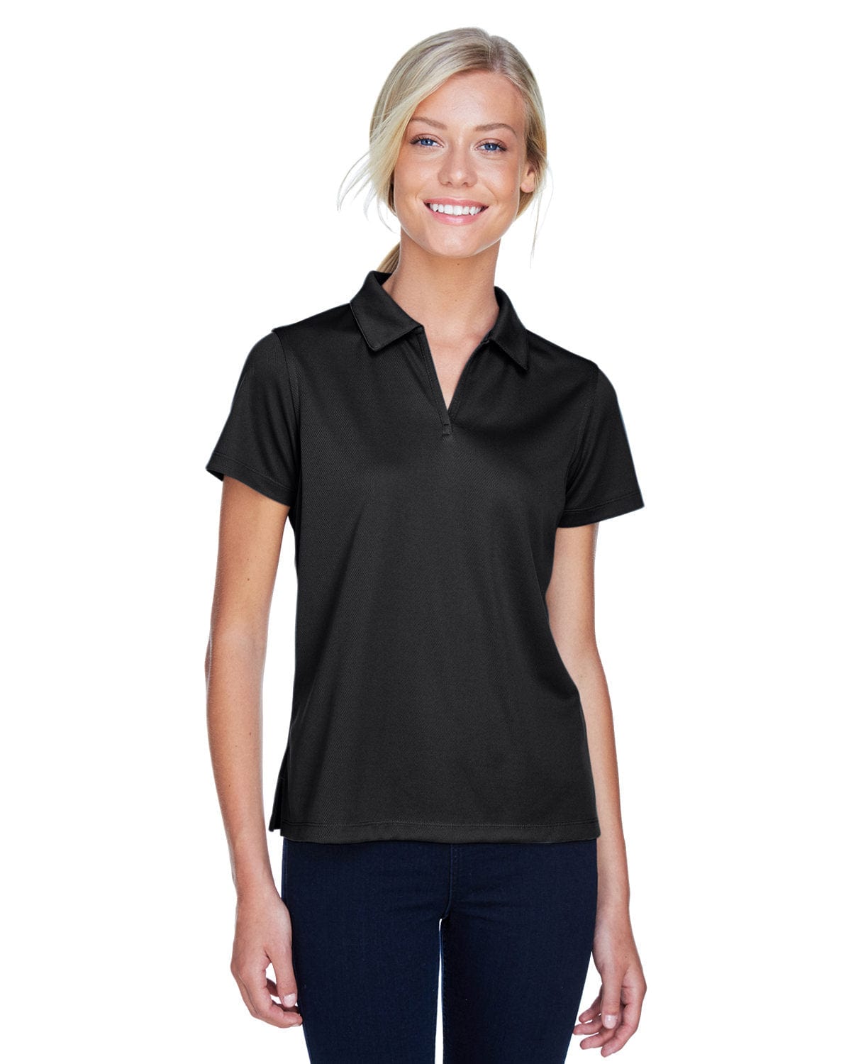 Harriton Ladies Double Mesh Polo Shirt M353W | Black - Front