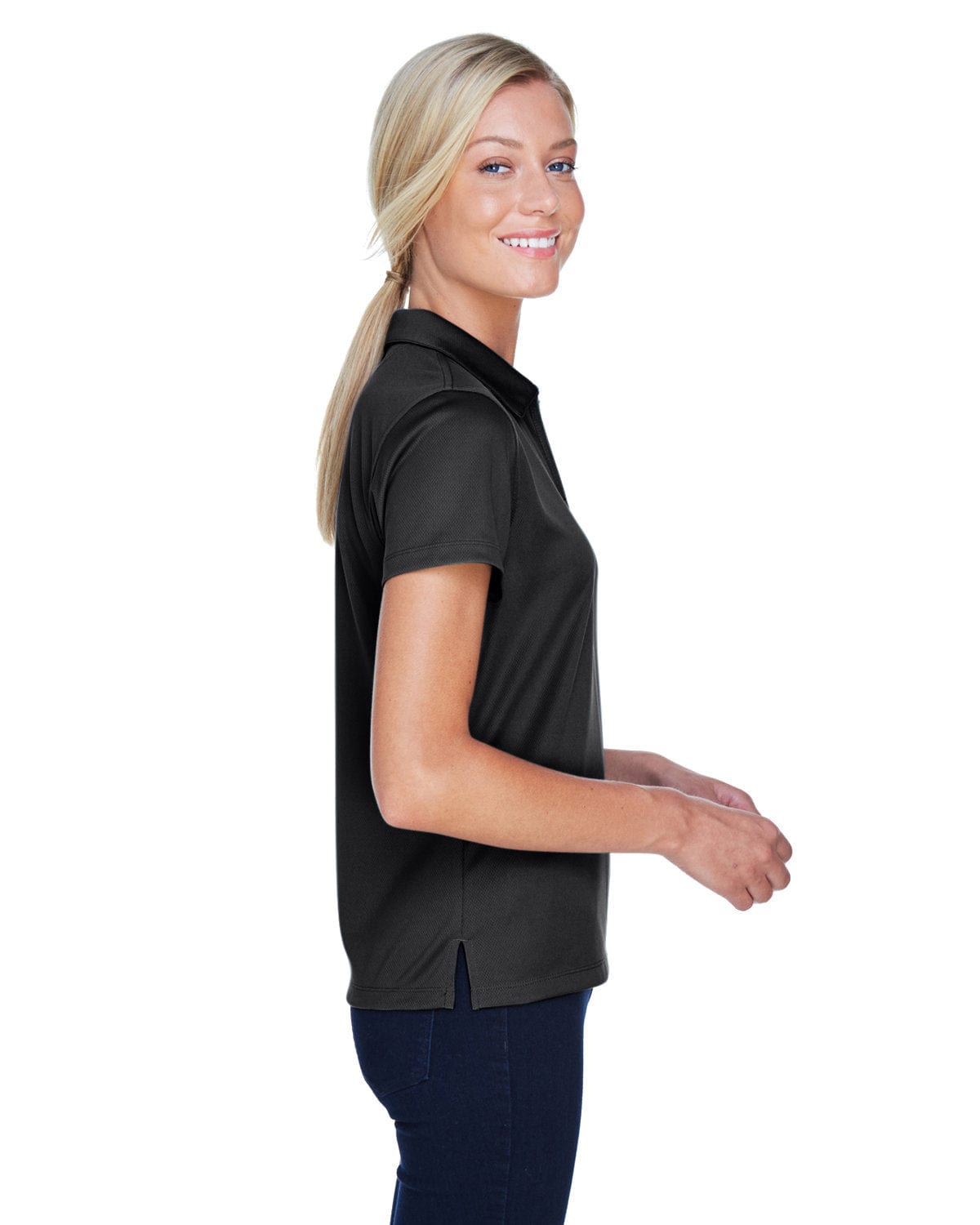 Harriton Ladies Double Mesh Polo Shirt M353W | Black - Side