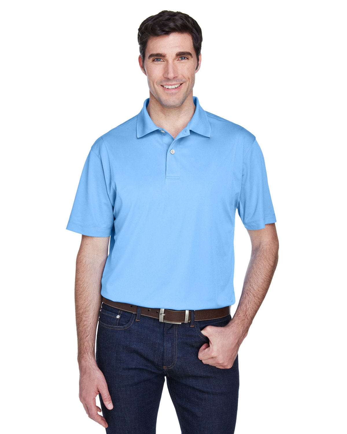 Harriton Micro-Pique Polo Shirt M354 | Light Blue - Front