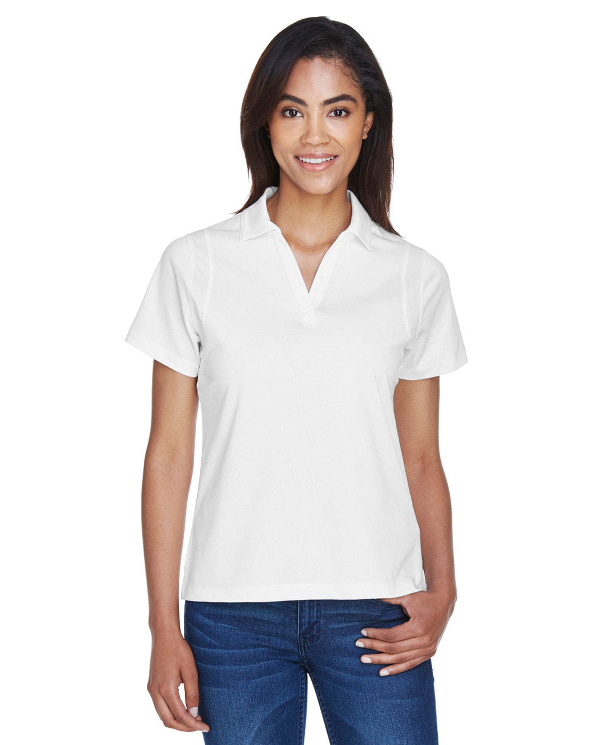Harriton Ladies Micro-Pique Knit Polo Shirt M354W | White - Front