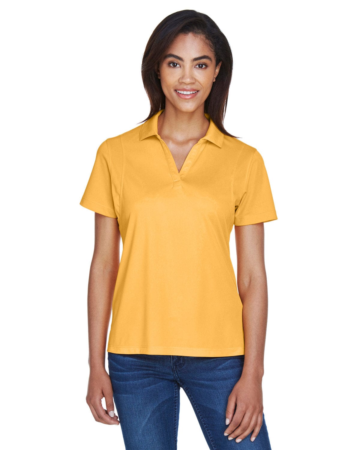 Harriton Ladies Micro-Pique Knit Polo Shirt M354W | Gold - Front