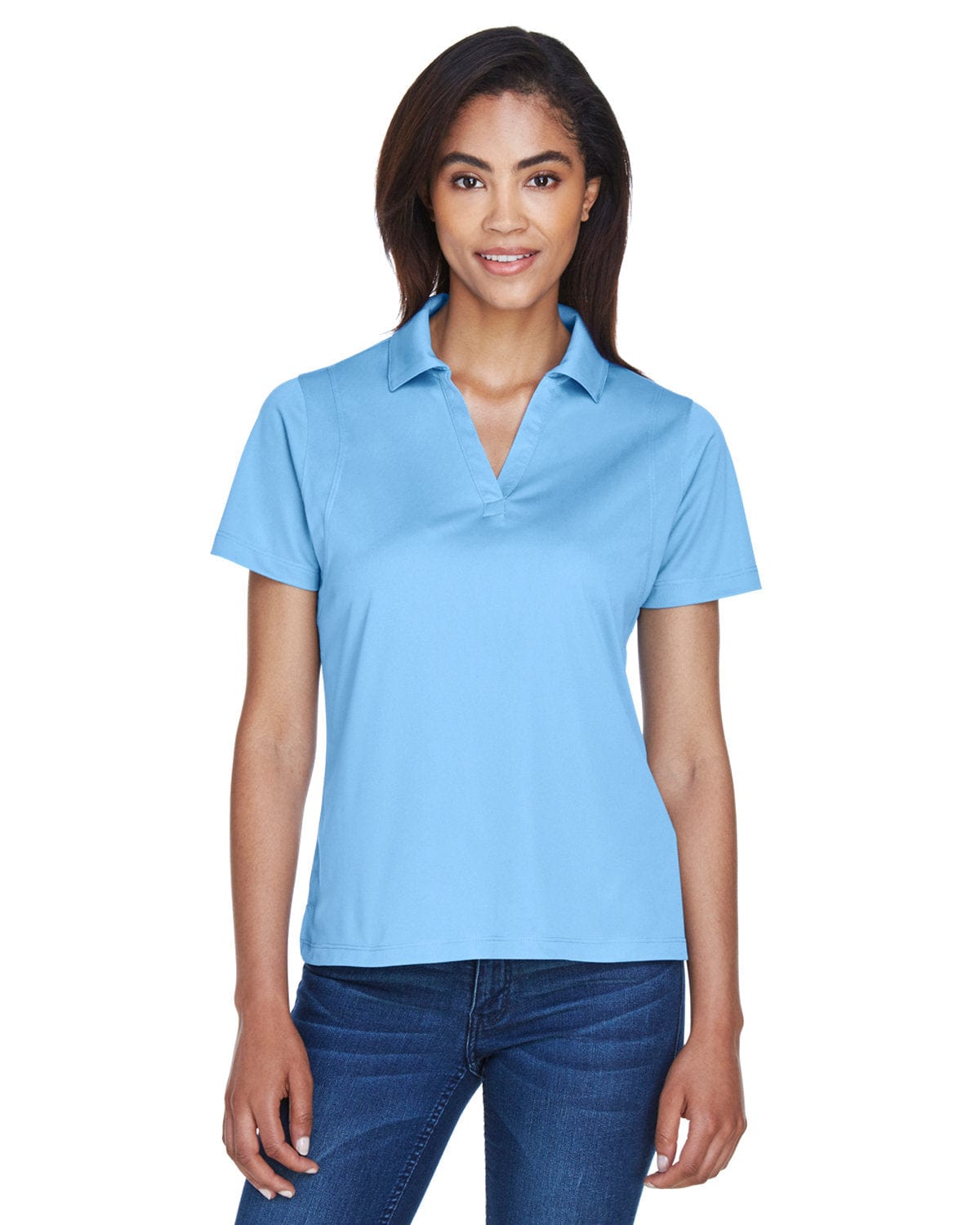 Harriton Ladies Micro-Pique Knit Polo Shirt M354W | Light Blue - Front