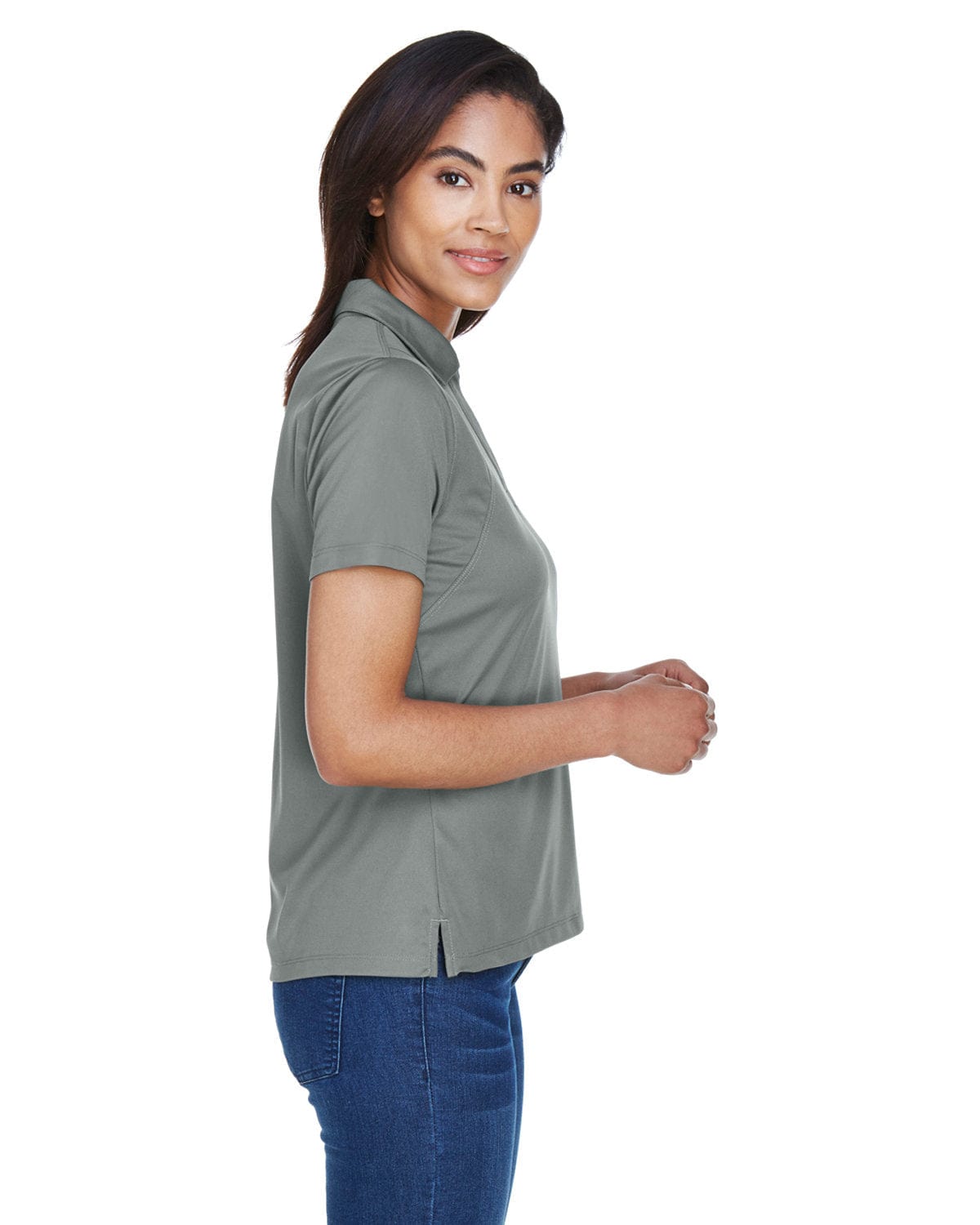 Harriton Ladies Micro-Pique Knit Polo Shirt M354W | Charcoal - Side