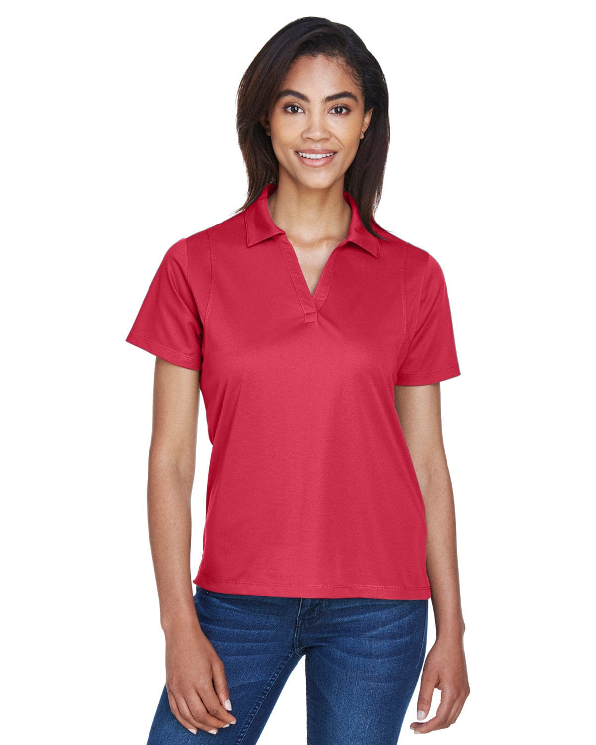 Harriton Ladies Micro-Pique Knit Polo Shirt M354W | Red - Front