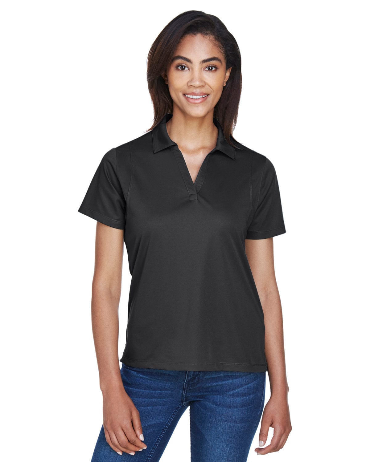 Harriton Ladies Micro-Pique Knit Polo Shirt M354W | Black - Front