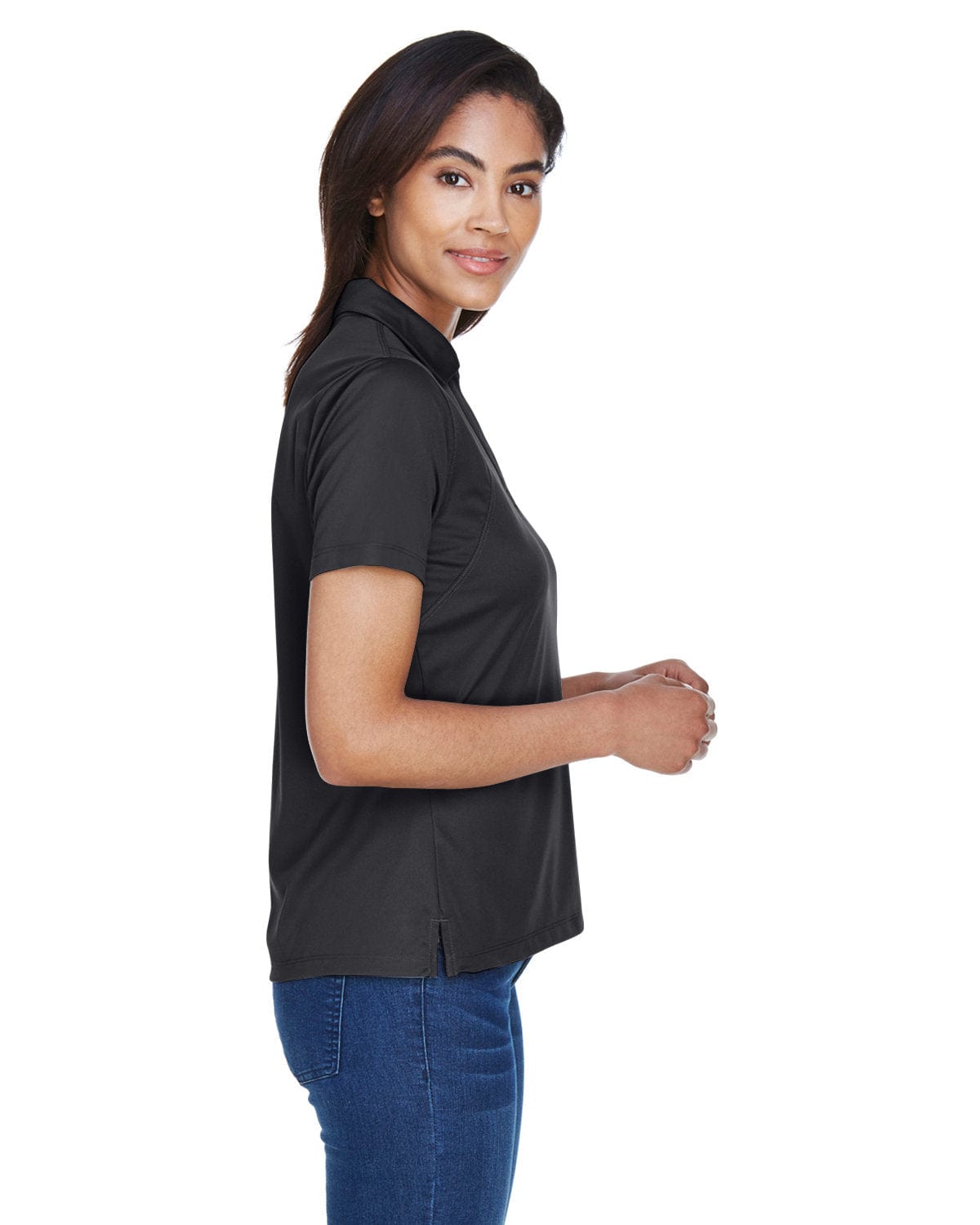 Harriton Ladies Micro-Pique Knit Polo Shirt M354W | Black - Side