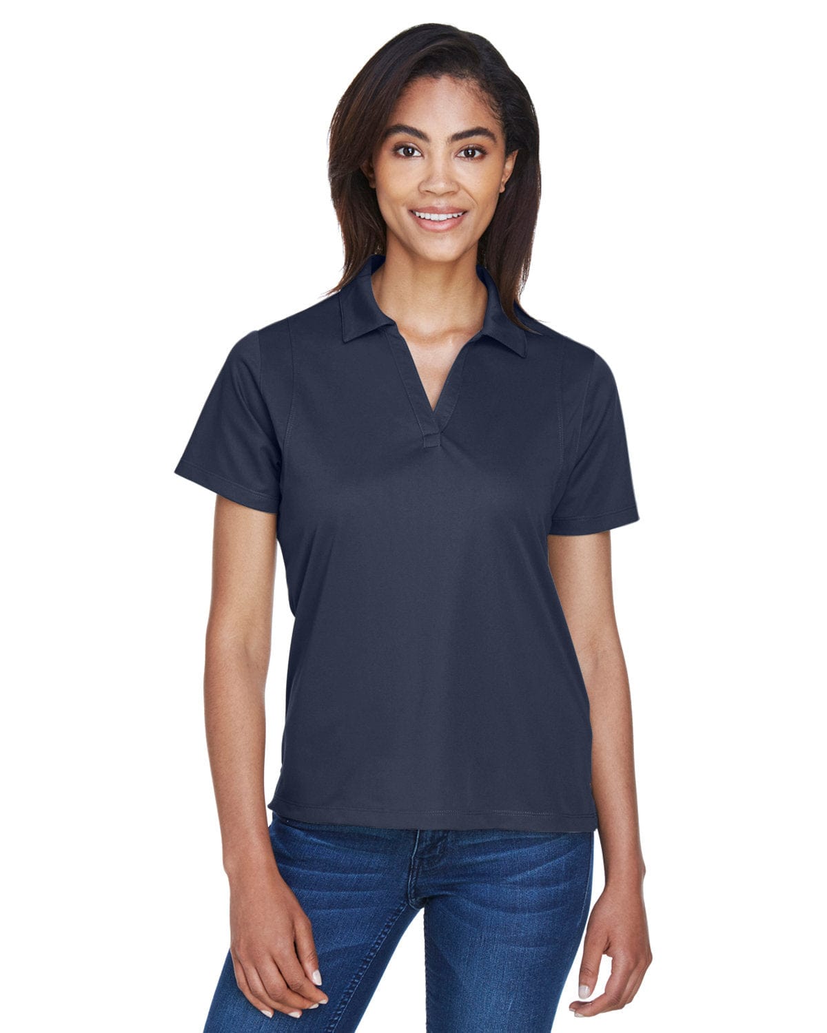 Harriton Ladies Micro-Pique Knit Polo Shirt M354W | Navy - Front
